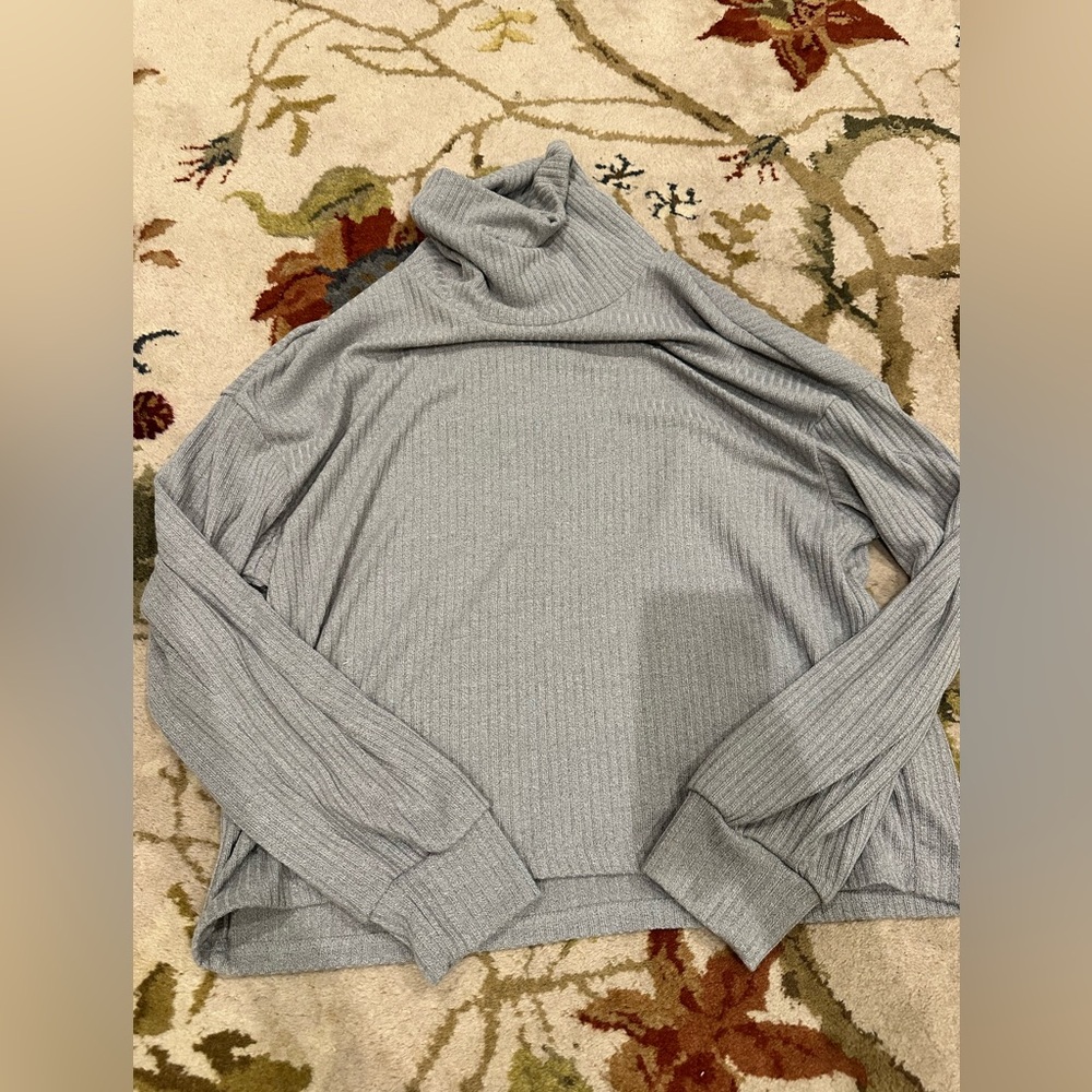 SHEIN Gray Ribbed Turtleneck Long Sleeve Size Large